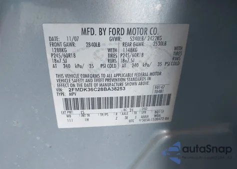 2008 Ford Edge Se z USA, uszkodzony, nr VIN 2FMDK36C28BA38253